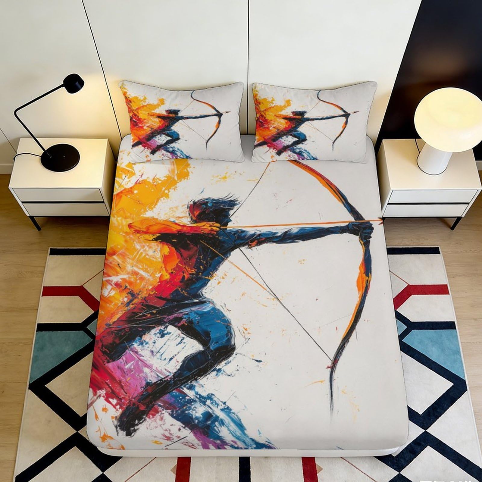 Kzqnxhjprl Style-7 3D Printed Archery Silhouette Fitted Sheet Microfiber Color Splash Bed Cover For Bedroom Guest Room Decor 90X200x25cm