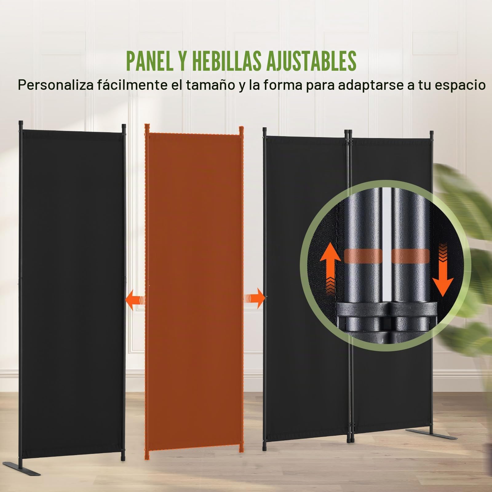 VEVOR Biombo Separador Plegable 4 Paneles con Marco de Acero al Carbono y Tela de poliéster Separador de Ambientes de Privacidad 228x45x172,5 cm para Oficina, Dormitorio, Comedor, Estudio, Negro