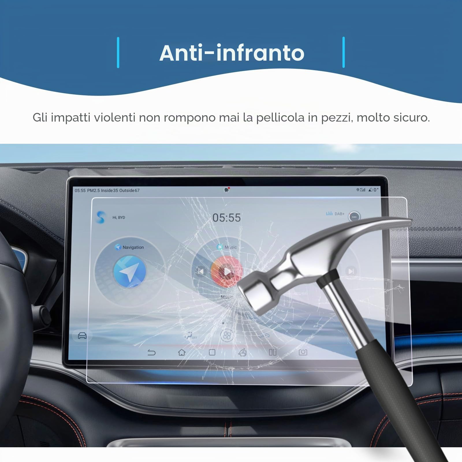 Pellicola Protettiva Vetro Temperato 15.6" per BYD Seal U DM-i EV 2025-2027, 9H Antigraffio