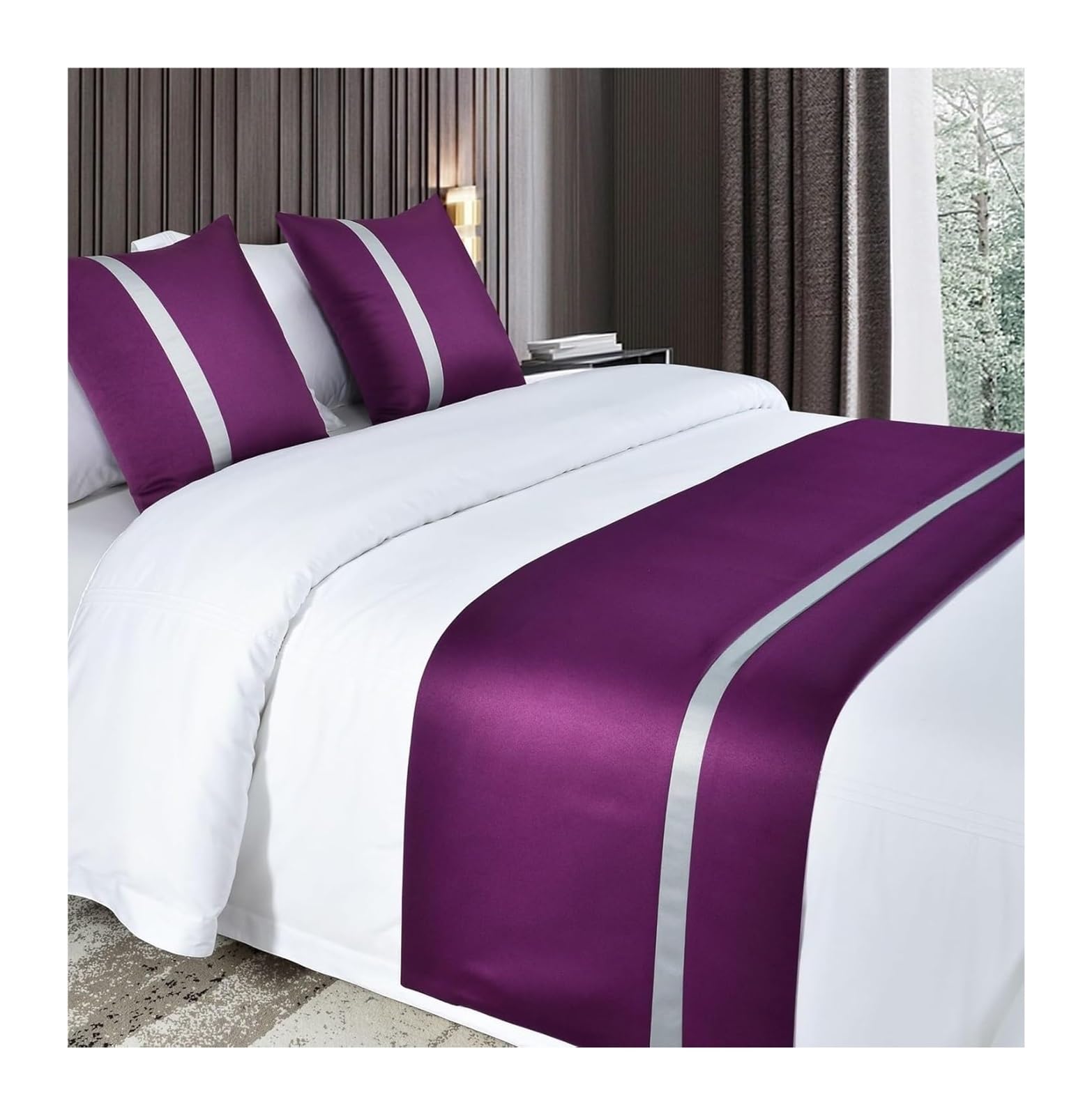 uoXHFdh Silky Soft Satin Decor Bedding Cover OrangeLuxury Bedspread Bed Scarves For Foot Of Scarf(Purple,50 * 240cm for 180cm Bed)