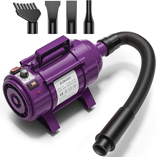 Miniatura 7 de Burano - Secadora de pelo para mascotas de alta velocidad 40 HP sin escalón ajustable para perros gatos y más potente soplador de mascotas con Negro