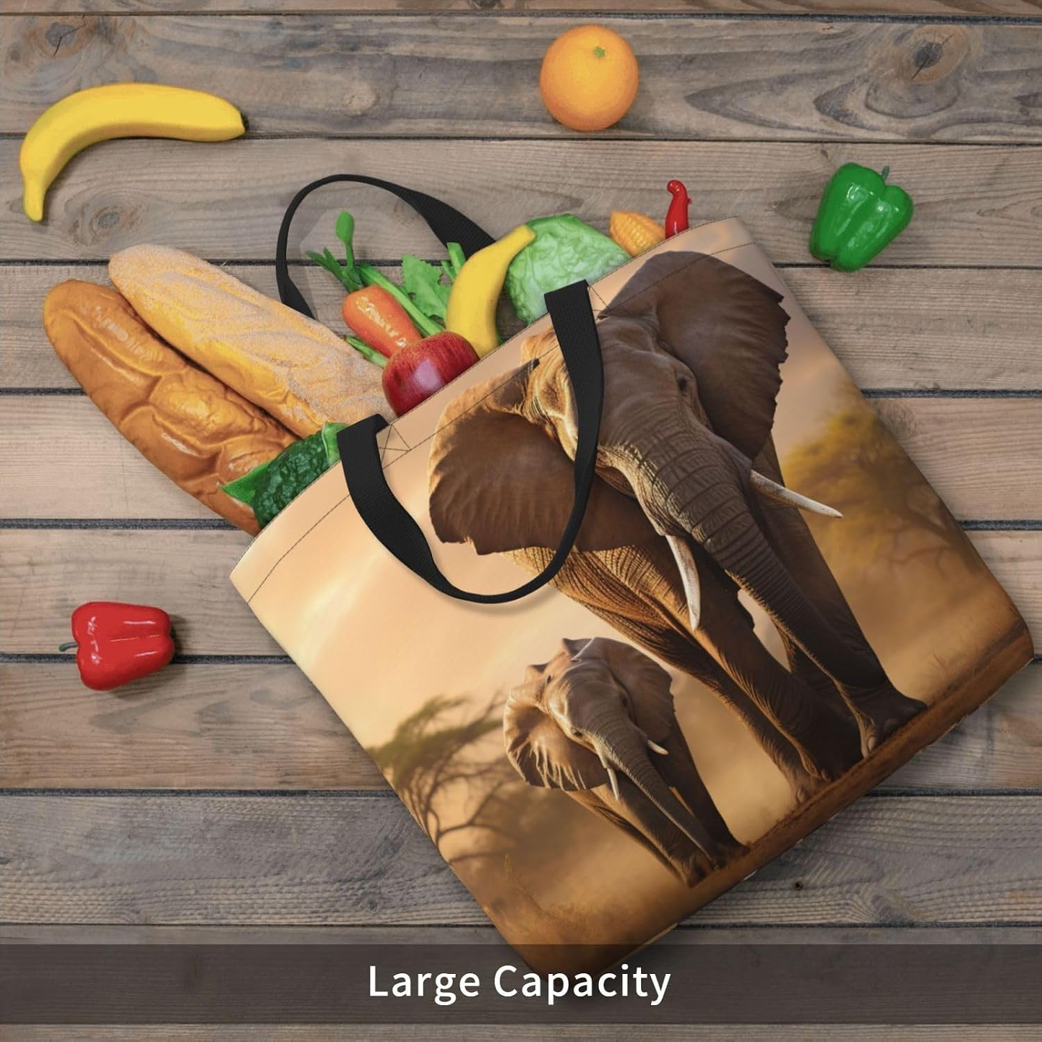 Old Elephant And Young Elephant Print Eco-Friendly Tote Lightweight Grocery Bag Daily Commuting Travel Beach Gym Use