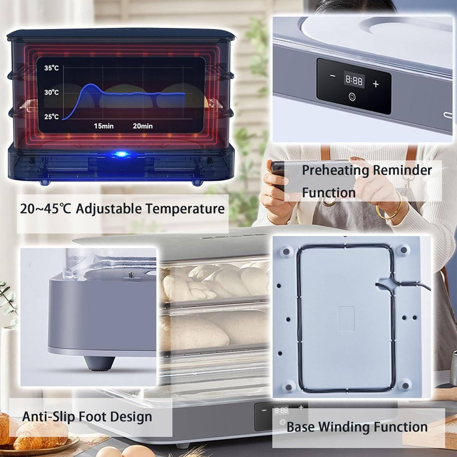 Machine à Yaourt Domestique Fermentation du Pain 40 L Contrôle Humidité Température Automatique Détachable