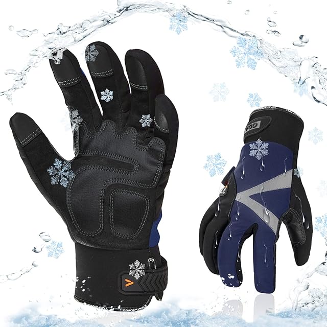 Vgo... -20/-4°F Warm Winter Cold Weather Waterproof Safety Work Gloves,3M Thinsulate Lining,TouchscreenSL8777FW,Blue,L,1Pair