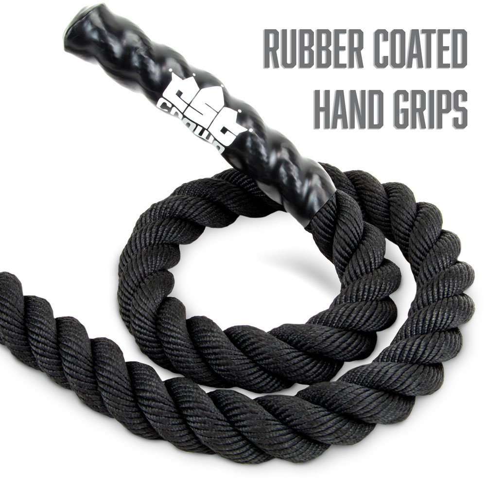 Crown Sporting Goods Battle Seile - strapazierfähiges Poly Dacron Seil mit Gummigriffen, Fitnessgerät für Zuhause, Büro, Profi Gym & WOD Training Rope