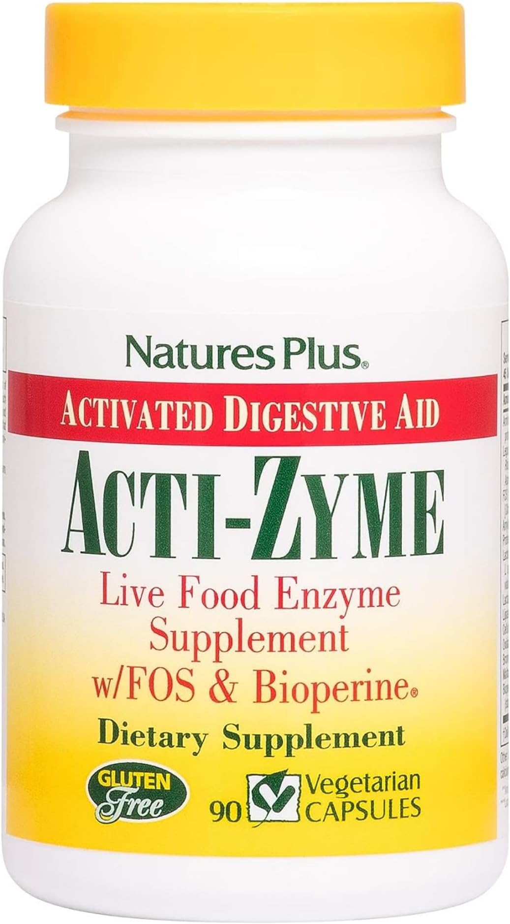 Activated Digestive Aid Acti-Zyme, 90 Capsules - Live Food Enzyme Supplement W/Fos & Bioperine, For Maximum Absorption Of Nutrients