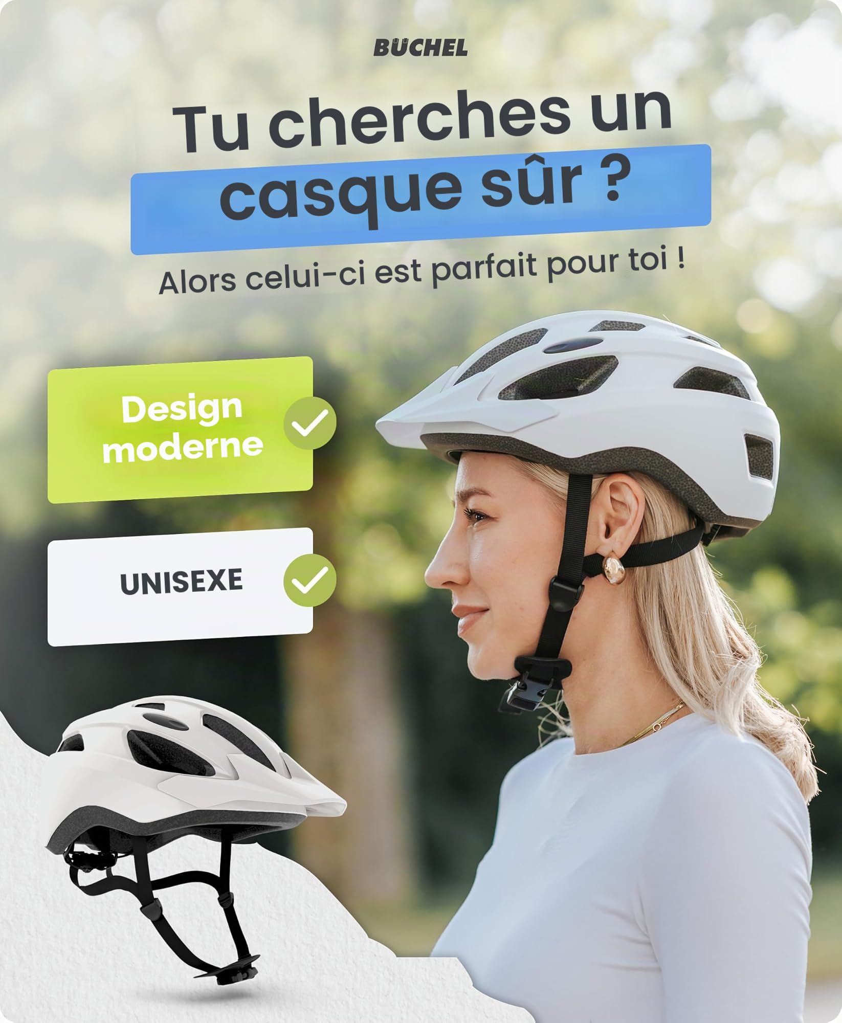 BÜCHEL Casque Velo Homme, Femme, Enfants - Casque Velo avec Technologie in-Mould & Cam Lock - Rembourrage au Menton et Filet Anti-Mouches Lavable - Casque VTT 52 à 57 cm et 58 à 61 cm
