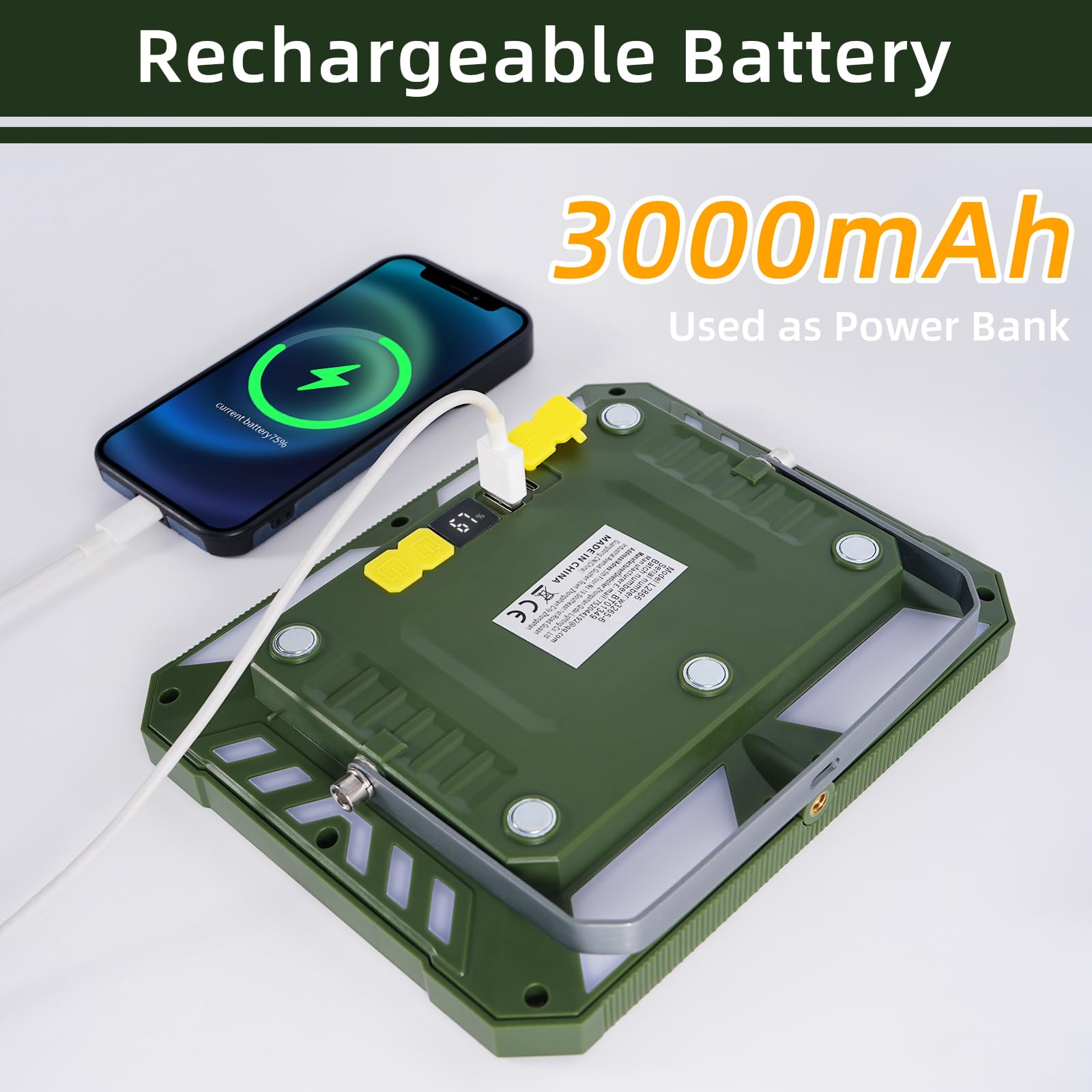 Linterna recargable de luz de camping para cortes de energía, artículos esenciales de camping impermeables con 5 bases magnéticas, 3000 lm, 6 modos, luces de emergencia para fallo de energía en el