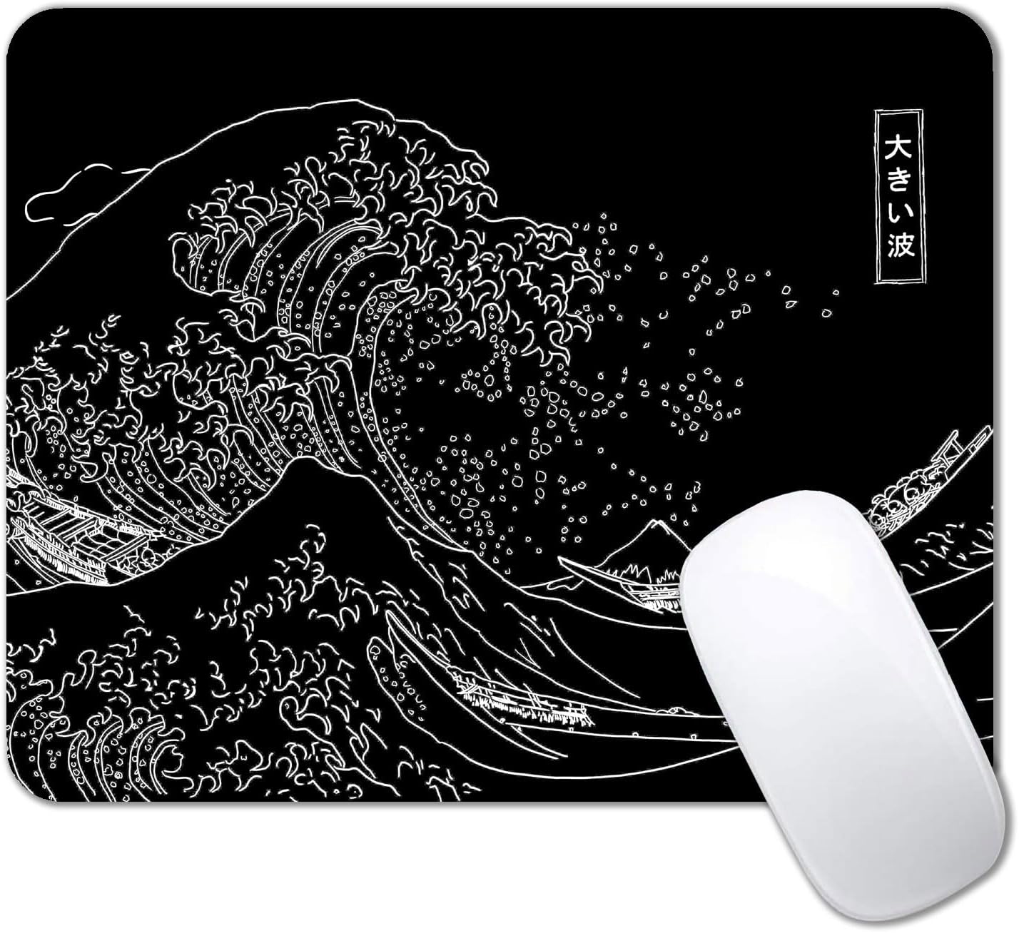 Product image of IMAYONDIA Japanese Great Wave Mouse Pad, Black Anime Gaming Mouse Pad, Kanagawa Mousepad, Non-Slip Rubber Base Computer Mice Pad for School Home Office, 9.5 x 7.9 Inch