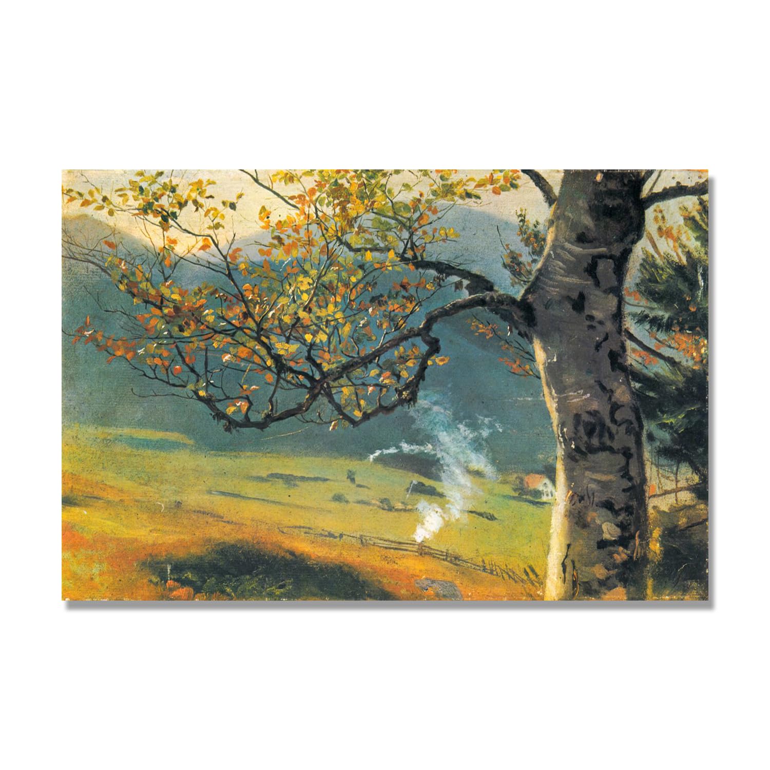 NHLDZYH Hans Thoma Style Canvas Wall Art - (Autumn Trees), German Romantic Realism Painting with Symbolic Nature, Rustic Country Home Decor. 70x105cm-27.6x41.4in. Only Canvas