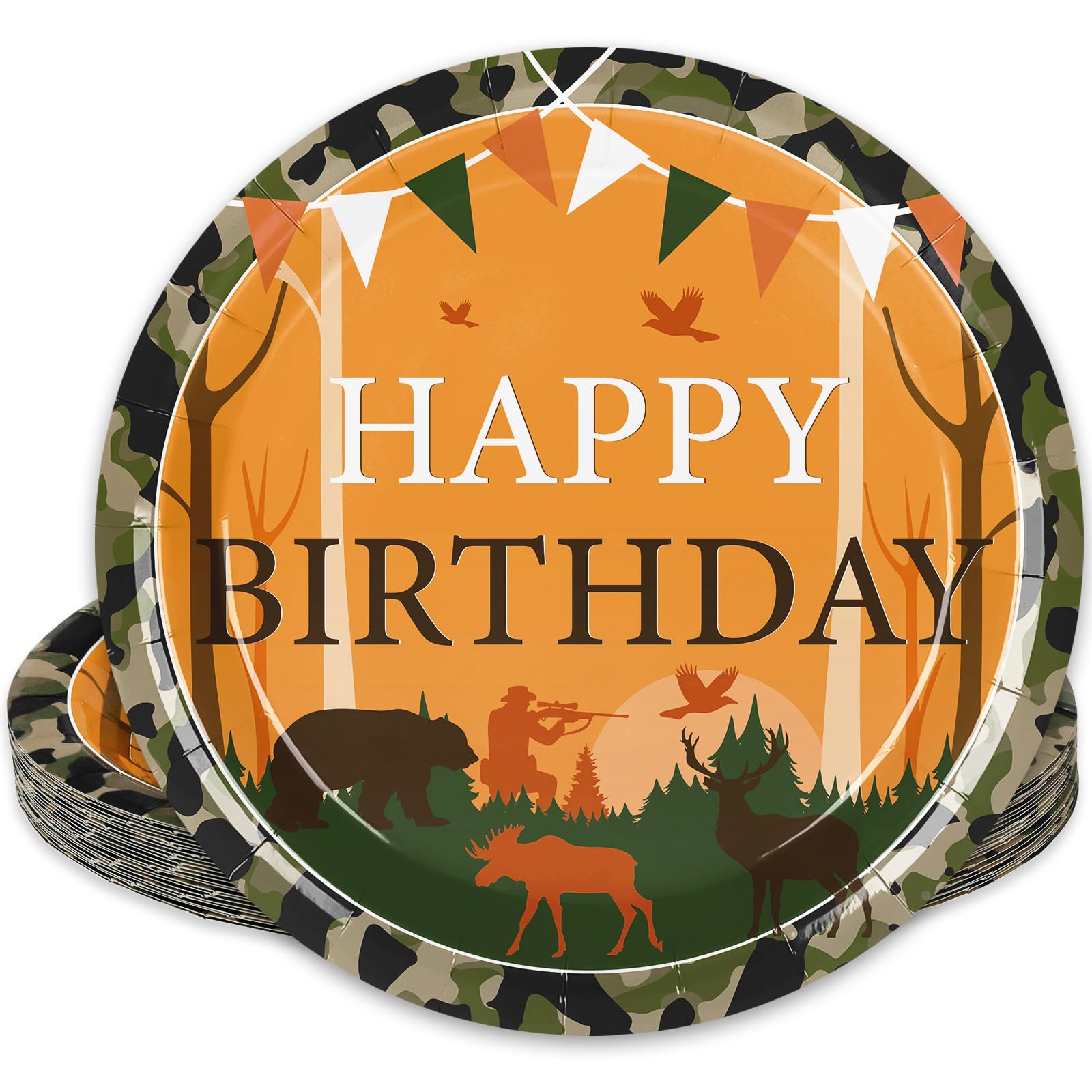 Assiettes jetables pour anniversaire camouflage de 24 pièces