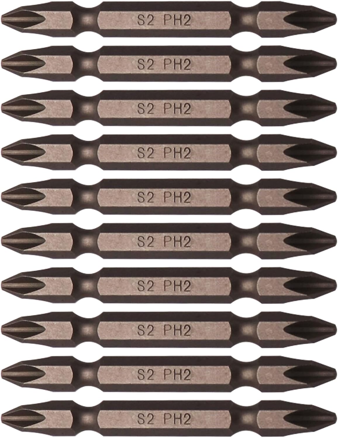 Phillips Screwdriver Bits PH2 Double Ended 10 Pack 1/4 Inch Hex Shank Magnetic Phillips Drill Bit #2 S2 Steel 2.56 Inch Long