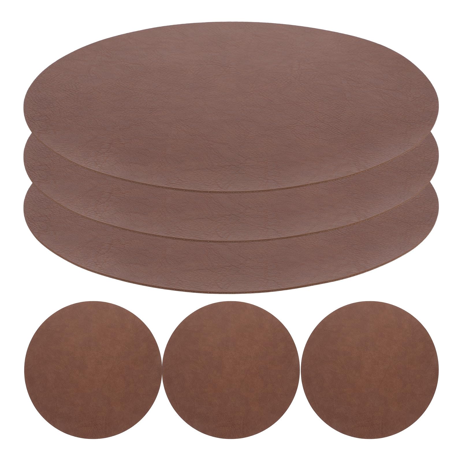 DOITOOL 6 Tovagliette Rotonde in Similpelle Pu Marrone Scuro 33x33 Cm, Antiscivolo, Lavabili, per Tavoli da Pranzo Rotondi, Cucina e Feste