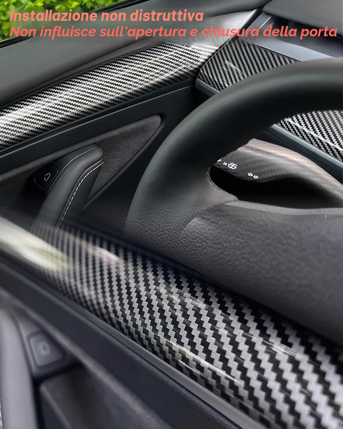 Copertura per cruscotto e rivestimento interno della portiera anteriore compatibile con Tesla modello 3/y (Motivo in fibra di carbonio lucida)
