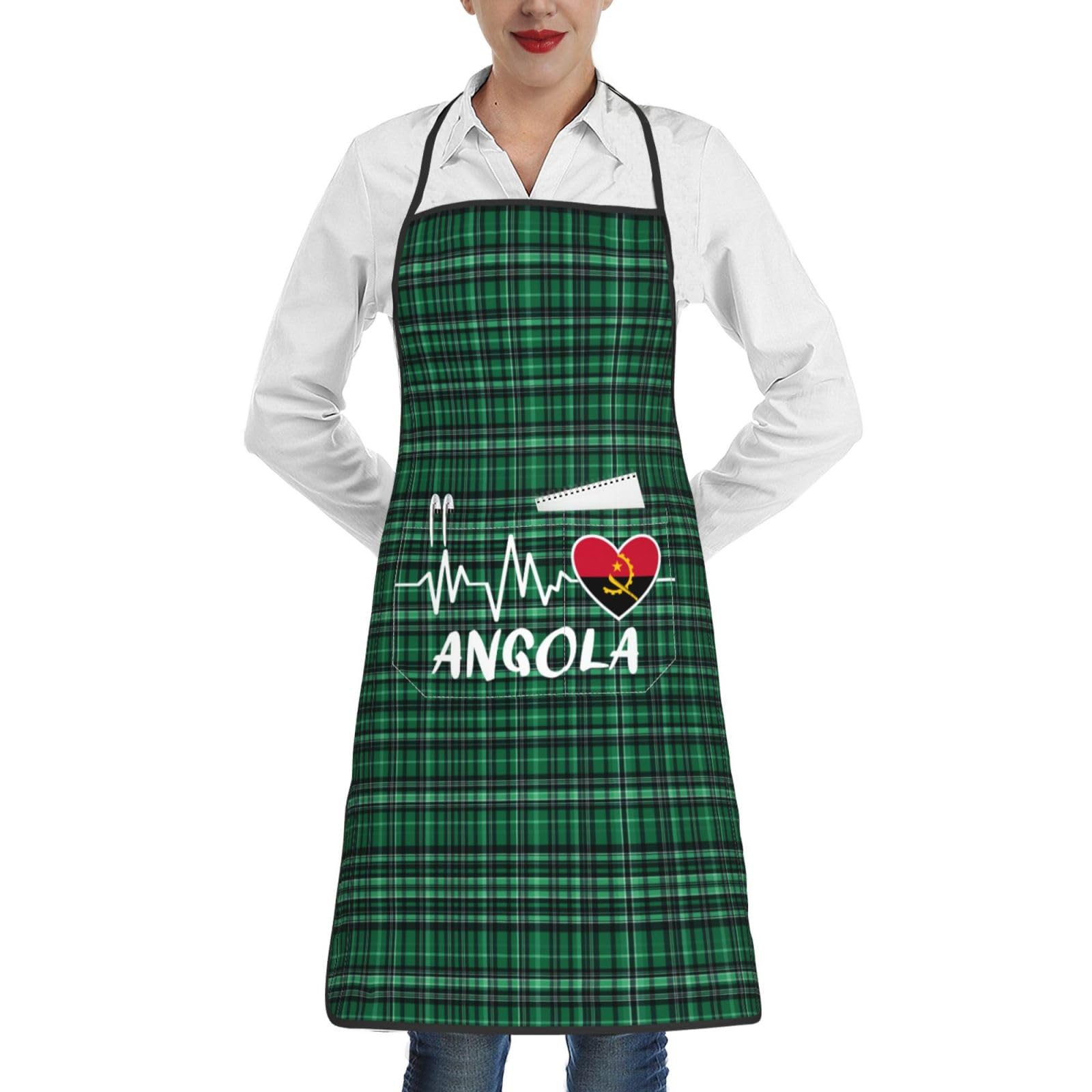 nopicsn Angola Heartbeat Apron for cooking with Pockets Women Men Kitchen Chef Funny Aprons