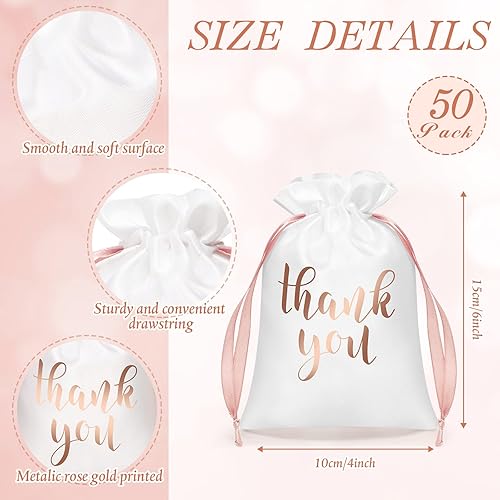 Miniatura 9 de 50 bolsas de regalo de satén con cordón para joyas, bolsas para dulces para bodas, fiestas, despedidas de soltera, baby shower, cumpleaños y