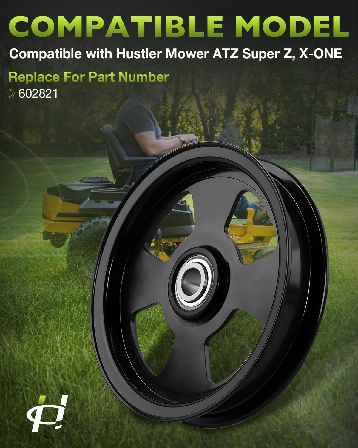 Polea tensora plana 602821 compatible con cortacésped Hustler ATZ Super Z, X-ONE, polea de cubierta para cortacésped, 1 paquete