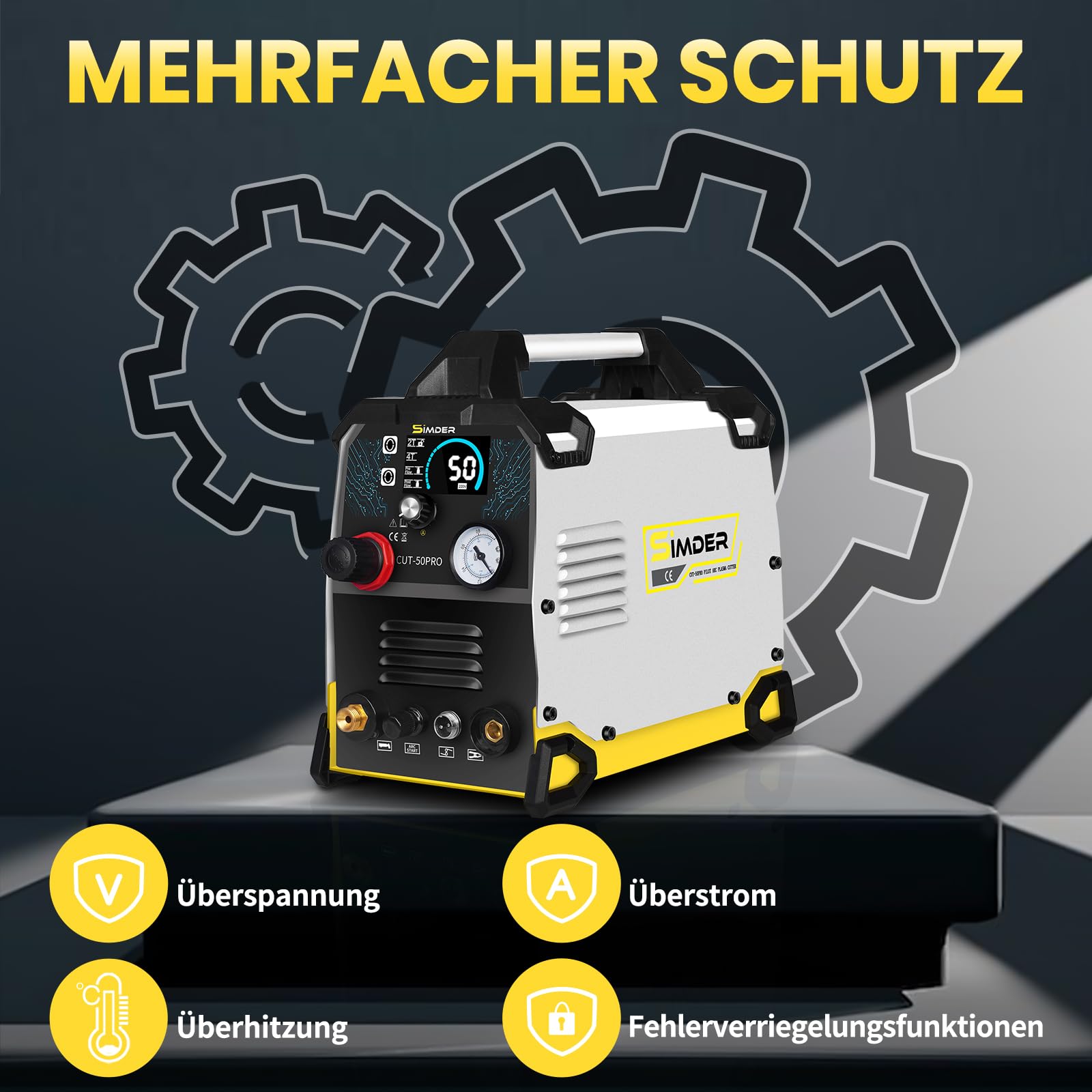 SSIMDER Plasmaschneider 50a Mit Non-Touch Pilot Arc – Leicht Und Tragbar, Sauberer Schnitt Bis 12mm, Max. 16mm, Hf-PilotzüNdung, Digitalem Display, 2t/4t, FüR Werkstatt, Heimgebrauch Und Hobbyanwender