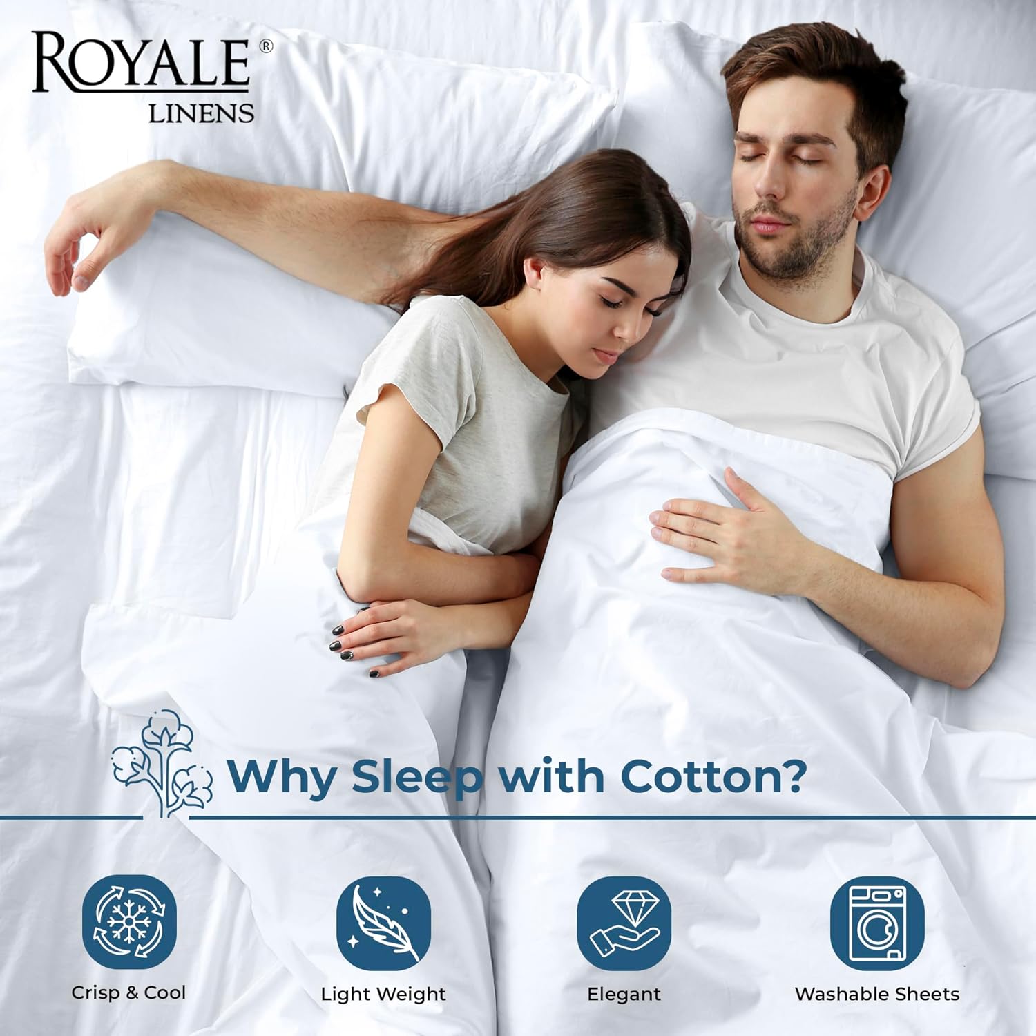 Royale Linens 100% Organic Cotton King Flat Sheet Only - Super Soft - Percale Top Sheets - King Flat Sheet Sold Separately - Breathable, Cool & Crisp White Sheets Only (105" x 102", White) - Image 3