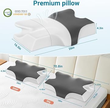 Elviros Cervical Neck Memory Foam Pillow with Removable Cooling Pillowcase