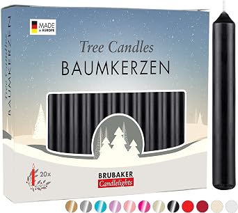 BRUBAKER Pack of 20 Wax Christmas Tree Candles - Black