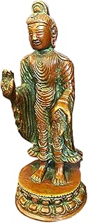 Mogul Interior Indian Vintage Vitarka Mudra Standing Buddha Brass Statue Yoga Spiritual Meditation Decor