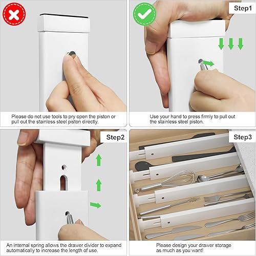 Miniatura 5 de Ruichang Divisor de bambú para cajones de cocina, paquete de 4, organizador de cajones de utensilios ajustable de 17-22 pulgadas para tocador, baño,