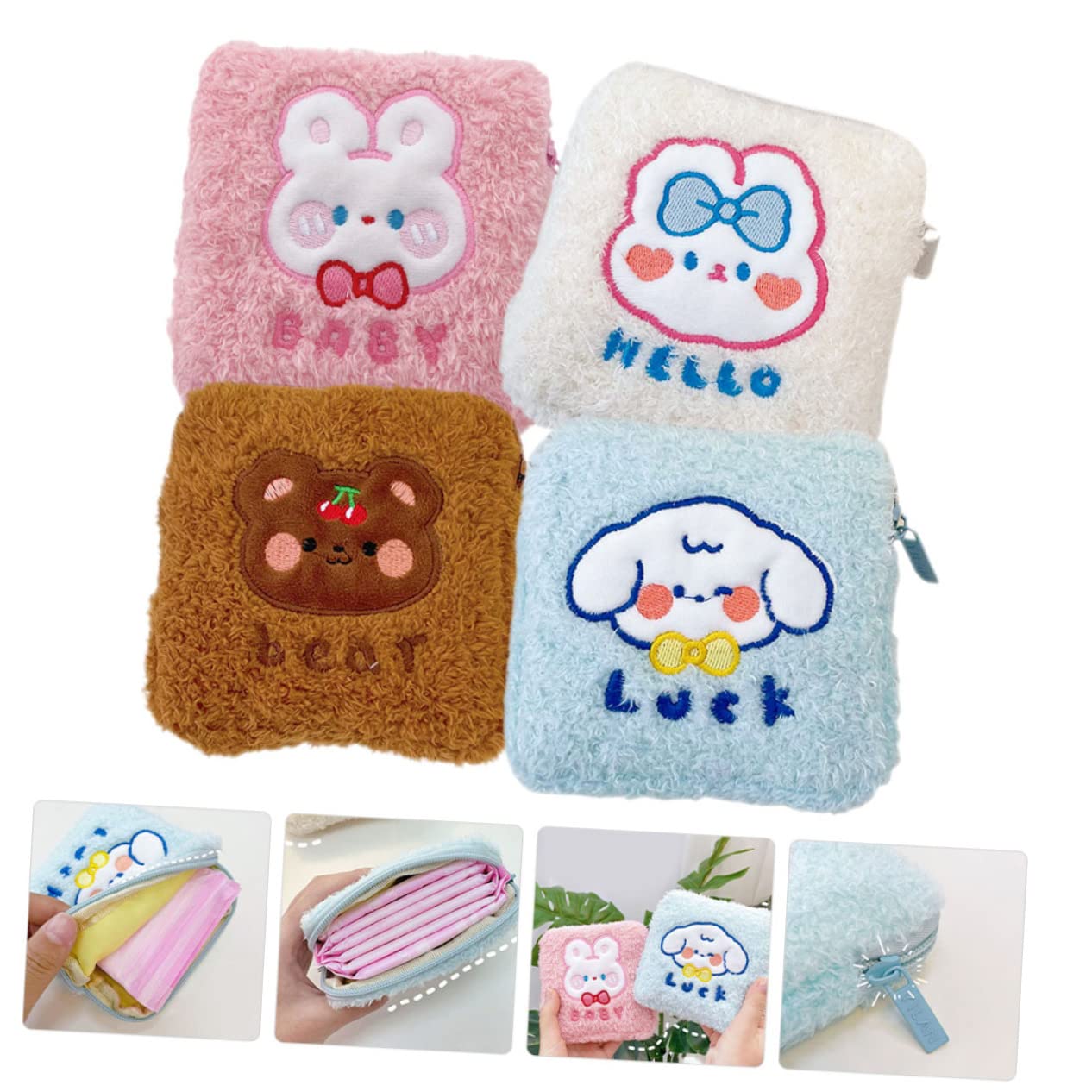 NOLITOY 12piezas Bolsa De Almacenamiento Para Toallas Sanitarias Reutilizables Organizador De Higiene Femenina Bolsa De Viaje Para Menstruación Diseño Bonito De Conejo y Perro Lavable y