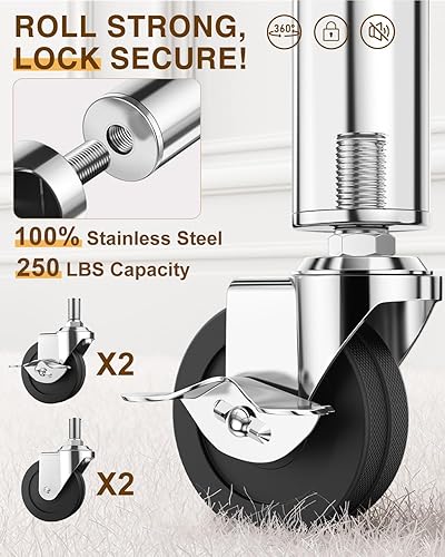 Miniatura 4 de Perchero de ropa 100% acero inoxidable mejorado con carga de 760 libras, percheros resistentes con rueda más grande y resistente, ropa enrollable