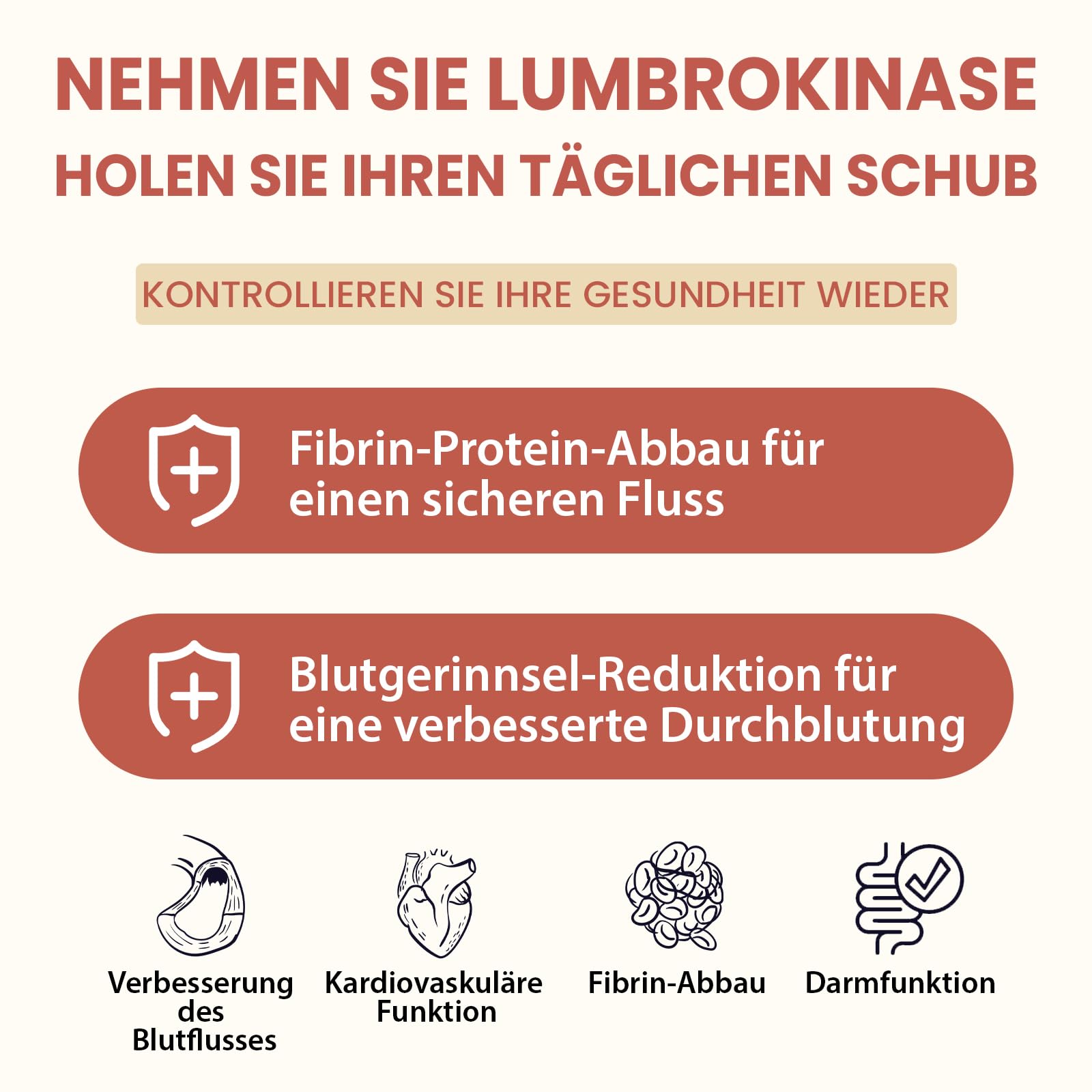 Lumbrokinase 100 mg Par Portion (1 000 000 LKU) avec Nattokinase 100 mg (2 000 FU), Sans OGM, Sans Gluten, 120 Gélules