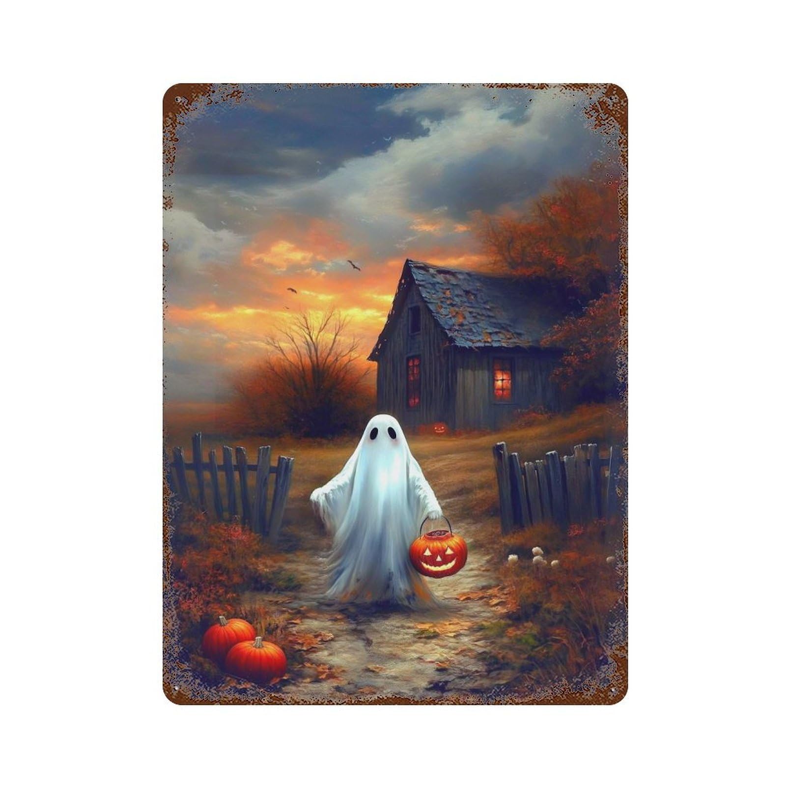 Garage Style Spooky Stroll Weathered Tin Sign 15.7"x11.8", Classic Wall Plaque for Bar And Workshop