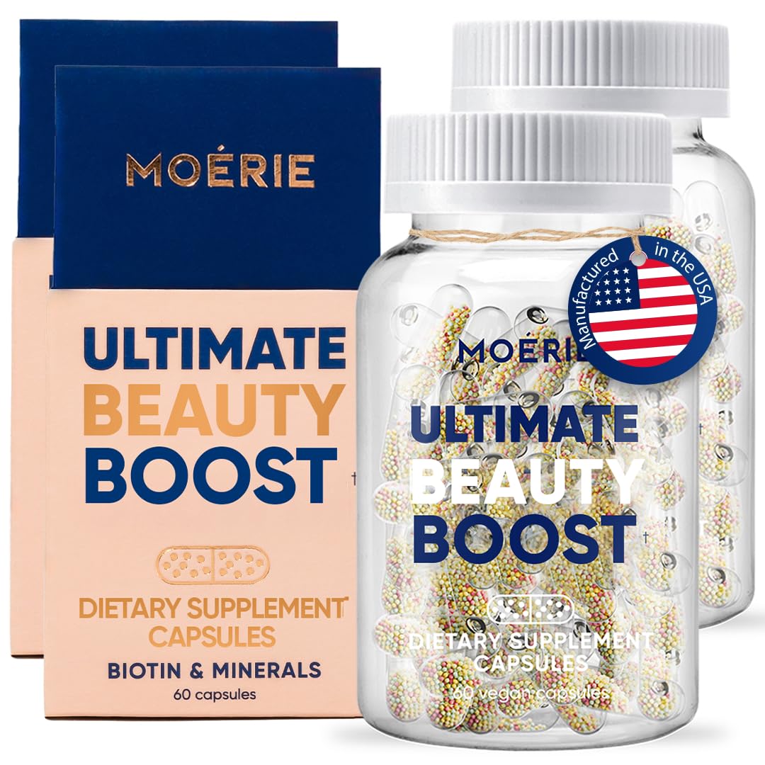 Moerie Hair Growth Supplement for Women & Men - Hair Skin and Nails Vitamins With Biotin, Q10 & Minerals - For Thicker, Fuller Hair & Hair Loss Treatment - Advanced Beadlet Delivery System - 120 Pills