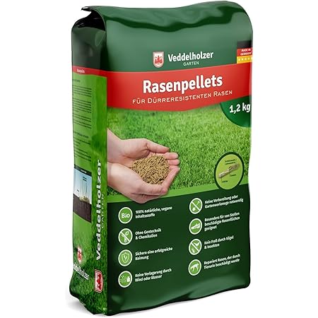 Veddelholzer Garten Rasenpellets Dürreresistenter Rasen - Rasensamen für robusten und widerstandsfähigen Rasen - Grassamen zur Einsaat und Nachsaat - Samen geeignet für Schattenrasen