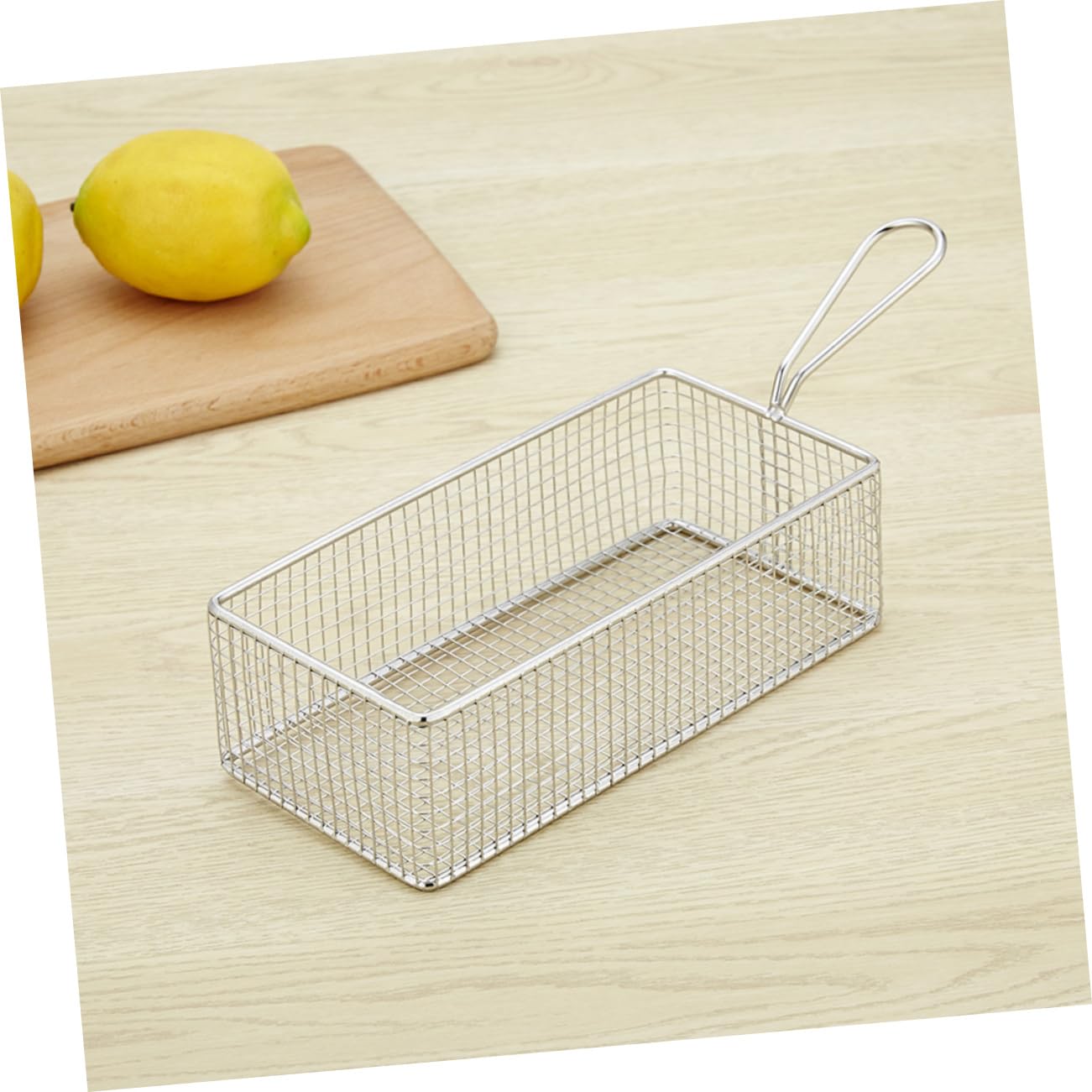 MAGICLULU Chip Frying Basket French Fry Basket Metal Food Strainer Stainless Steel Rectangular Fry Basket Net Strainer Basket Spider Strainer Skimmer Ladle Mesh Frying Basket Blush With Ears