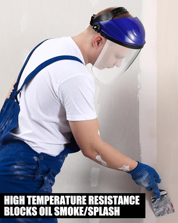 Tellegloww 4 Pack Safety Face Shield for Grinding and Cutting, Full Impact Resistant Face Shield Mask for Work Chemical Woodworking (Blue)