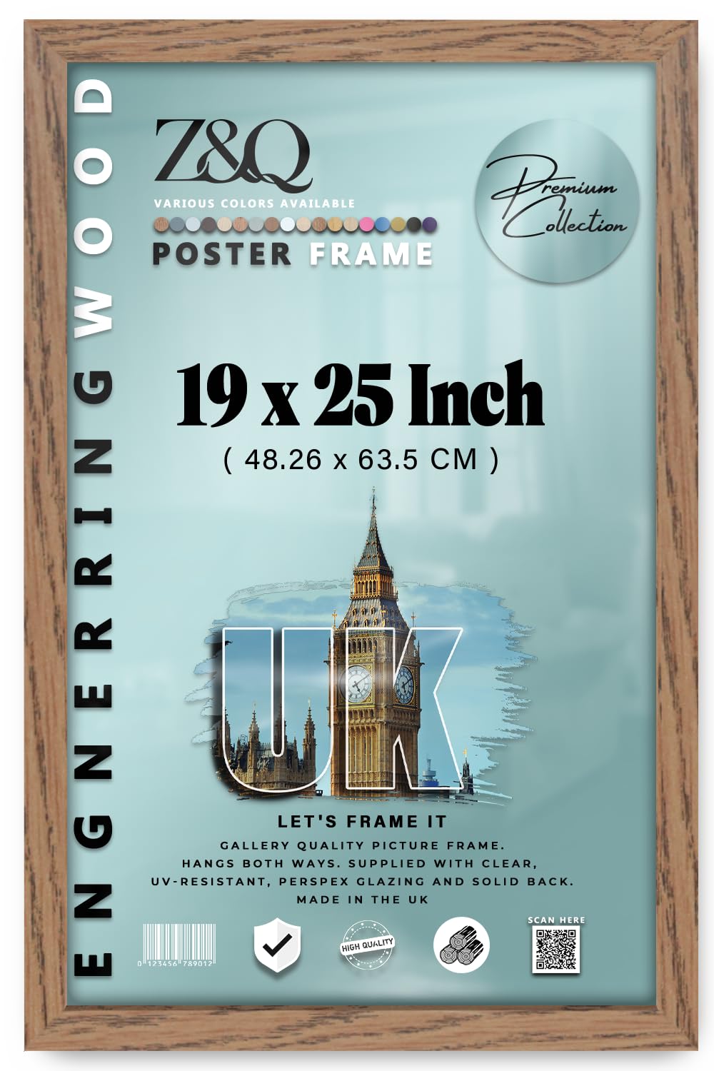Z&Q - Classic White MDF Wood Finish 19 x 25 Inch Poster/Picture Frame | Great for Posters (48.26 x 63.5 CM) Wall Décor [ Dark Oak ]
