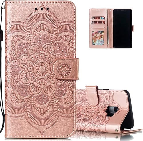Miniatura 7 de LEECOCO - Funda para Galaxy S9 con diseño de mandala en relieve de piel sintética de lujo, cartera con tapa para cuaderno, soporte magnético, ranura
