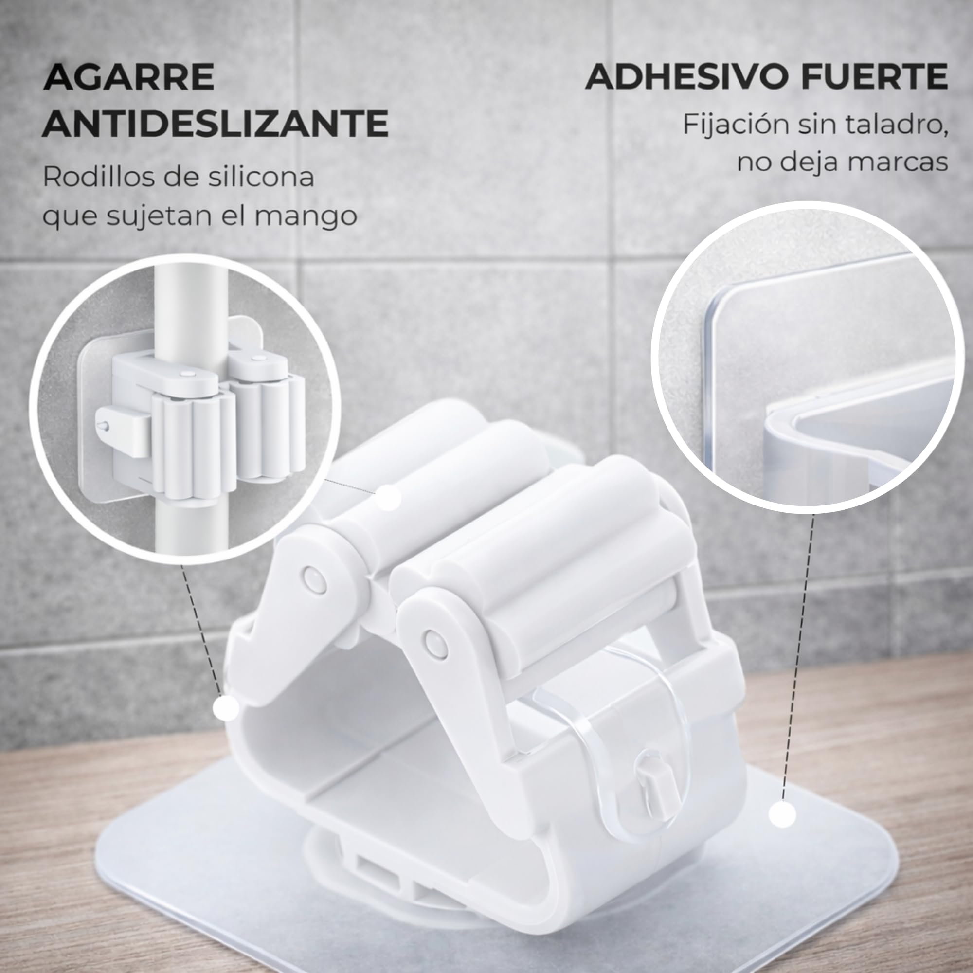 HKaizen Colgador de Escobas y Fregonas Adhesivo (Pack de 6) – Soporte para Pared sin Taladro, Resistente y Compacto para Cocina, Baño y Garaje — view 3