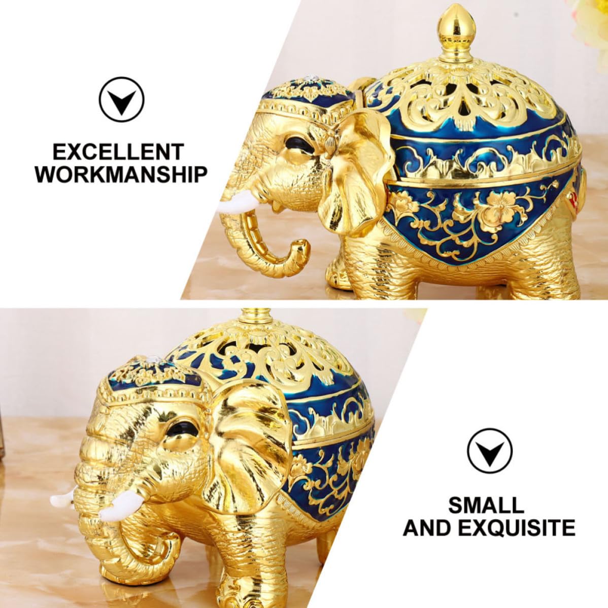 Bruciatore di Incenso Stile Retrò Artistico Elefante Blu in Lega di Zinco | Tavolo Decorativo, per Studio e Yoga, Design Lussuoso, Supporto Verticale per Incenso Cinese