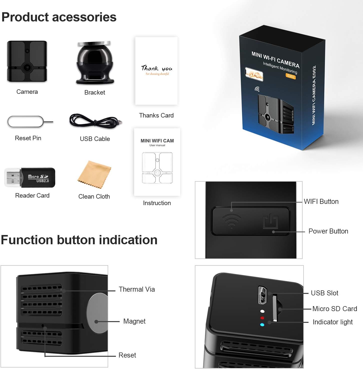 ehomful Mini Spy Camera WiFi, 1080P HD Wireless Hidden Camera Live with app,Cop Spy Cam Seen On TV, Nanny Cam for Your Home and Family Security