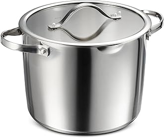 Tempo Tri-Ply Base Stainless Steel 8-Quart Stock Pot with Glass Lid, Induction-Ready Pasta Pot, Oven-Safe, Dishwasher-Safe