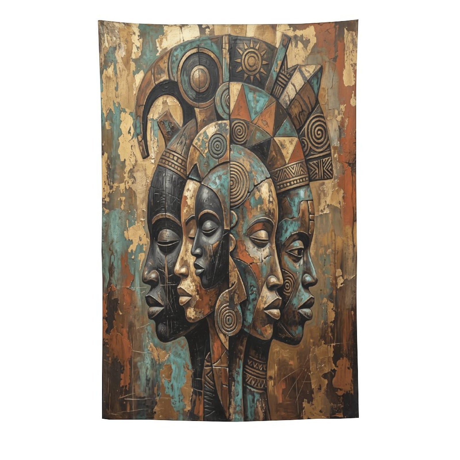 H3B8U2Y5 African Mask Portraits Wall Tapestry, Cubist Portrait Art