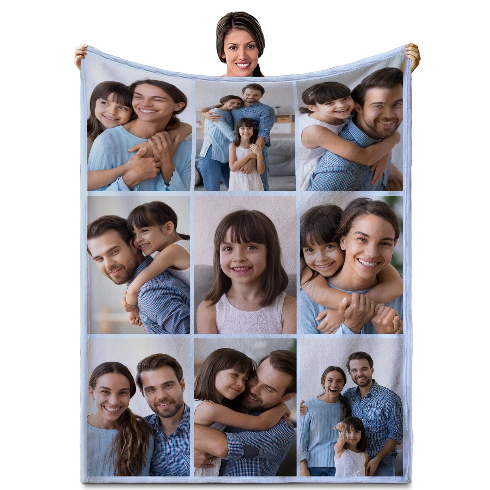 Personalized Blanket, Custom Blanket with Photo, Personalized Baby Blanket, Custom Blankets Gifts for Dad, Mom, Kids, Friends and Lovers, Christmas Valentine's Day Birthday Gift(9 Photos)
