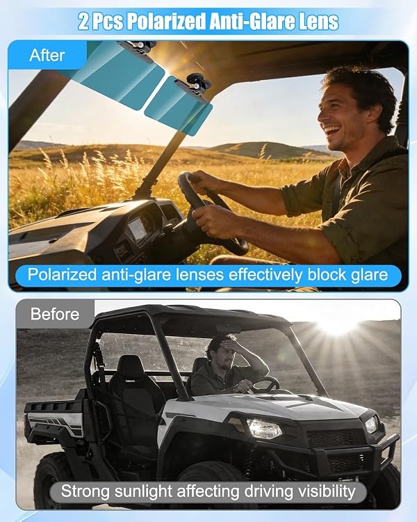 2 Pack Magnetic Sun Visor for UTV & Golf Cart Roof Bars, Anti-Glare Shade by HKJWUN - Used condition - Image 6