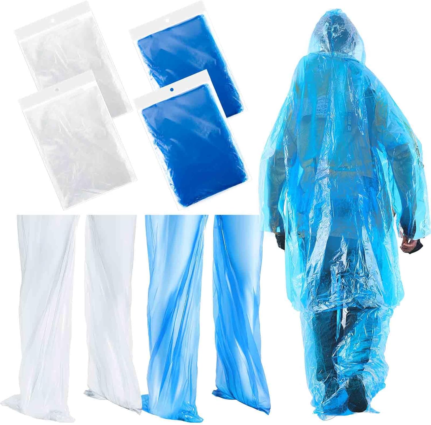 Geyoga 8 Sets Disposable Raincoat Set Rain Ponchos and Pants with Hood Shoe for Adults, Waterproof Rain Pant Suit