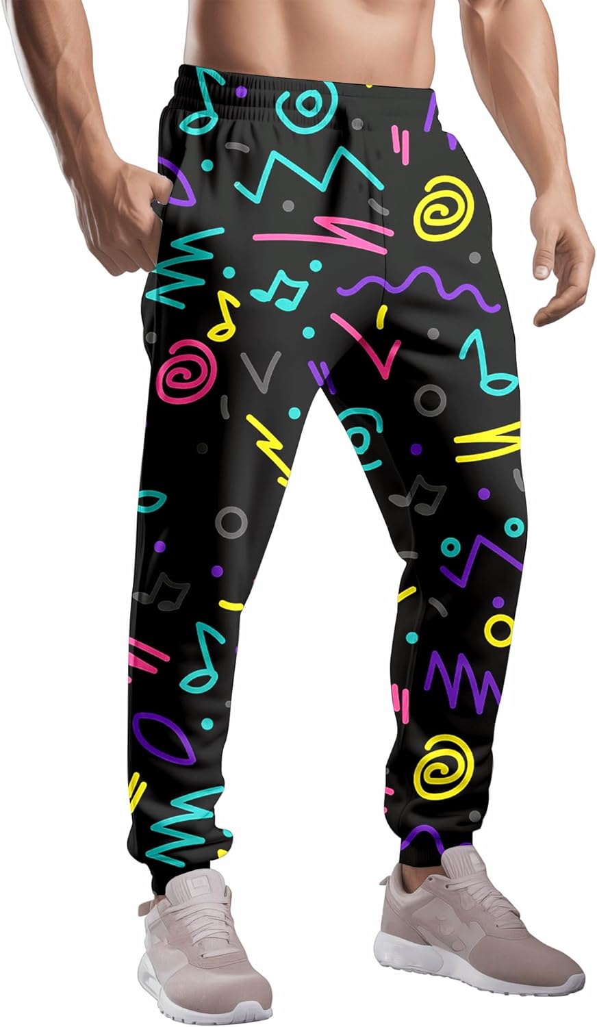 80s Costumes for Men Joggers Pants,Casual Pants Running Pants with Drawstring,90s Outfit for Men - Image 2