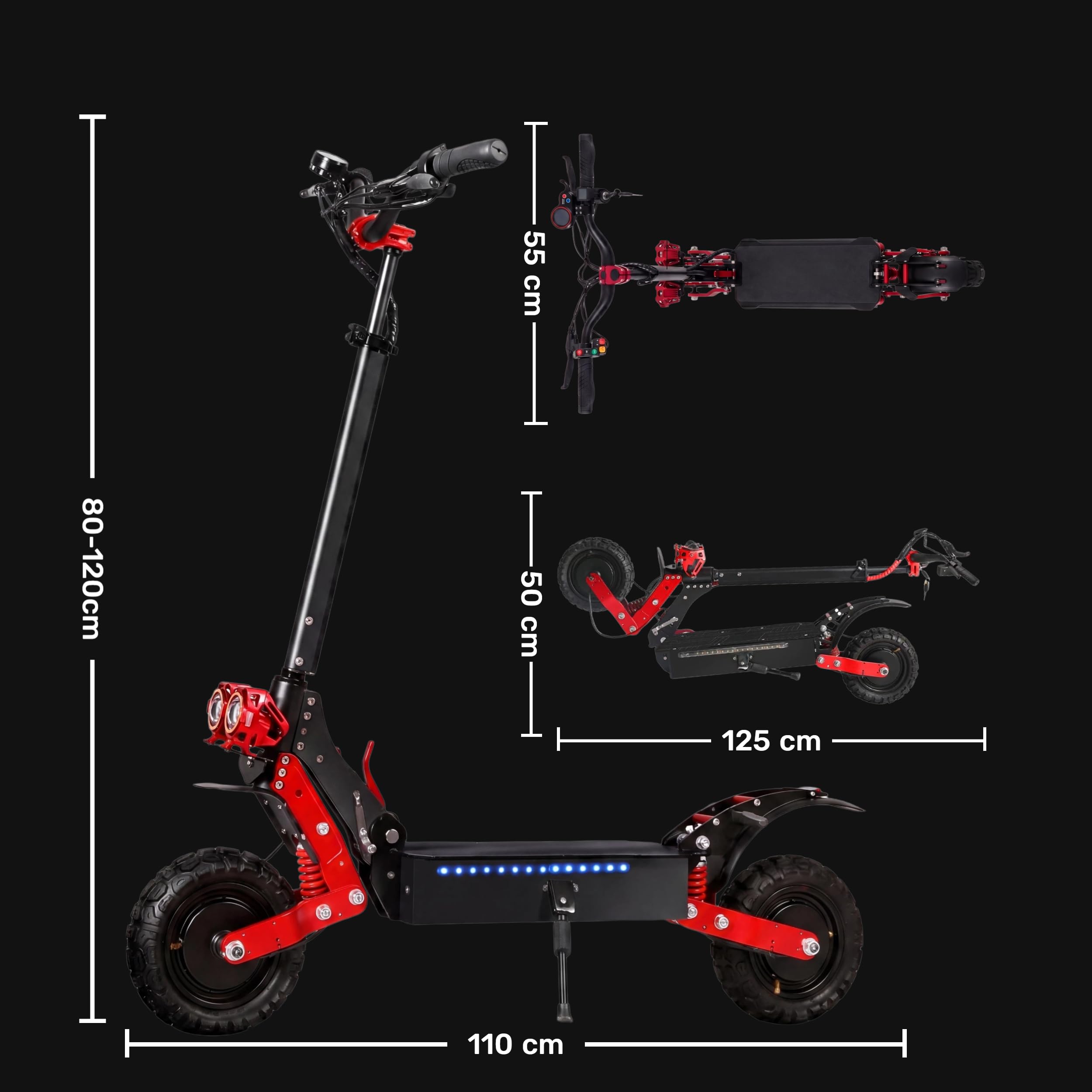 HX3 PRO Monopattino Fuoristrada, 60km Range, 65Nm, 48V 21Ah, Gomme 11" All-Terrain, Doppia Sospensione, 2000LM, NFC, Freni a Disco F/R