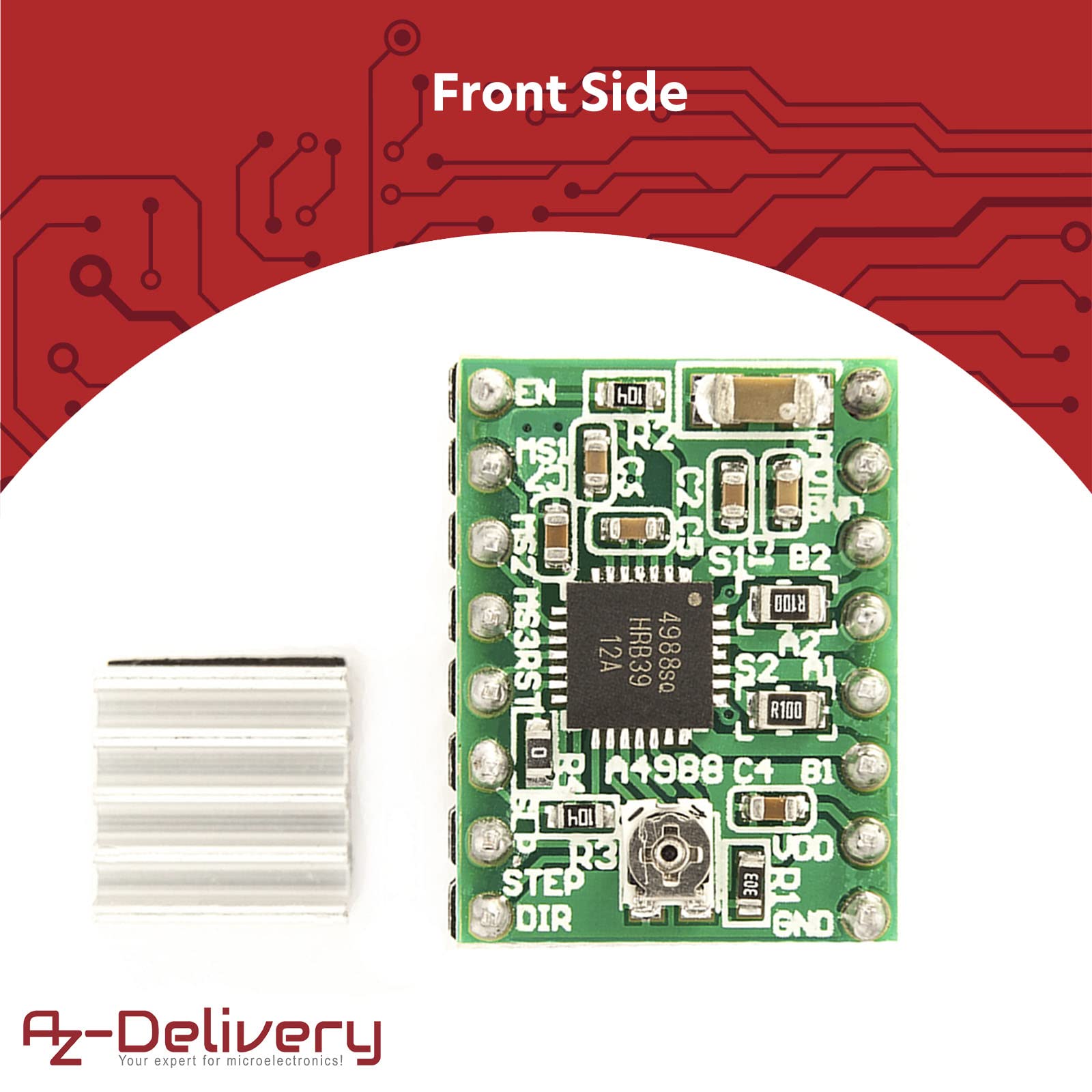 AZDelivery 3 x A4988 Moduł sterownika silnika krokowego z radiatora kompatybilny z Arduino i Raspberry Pi w zestawie e-Book!