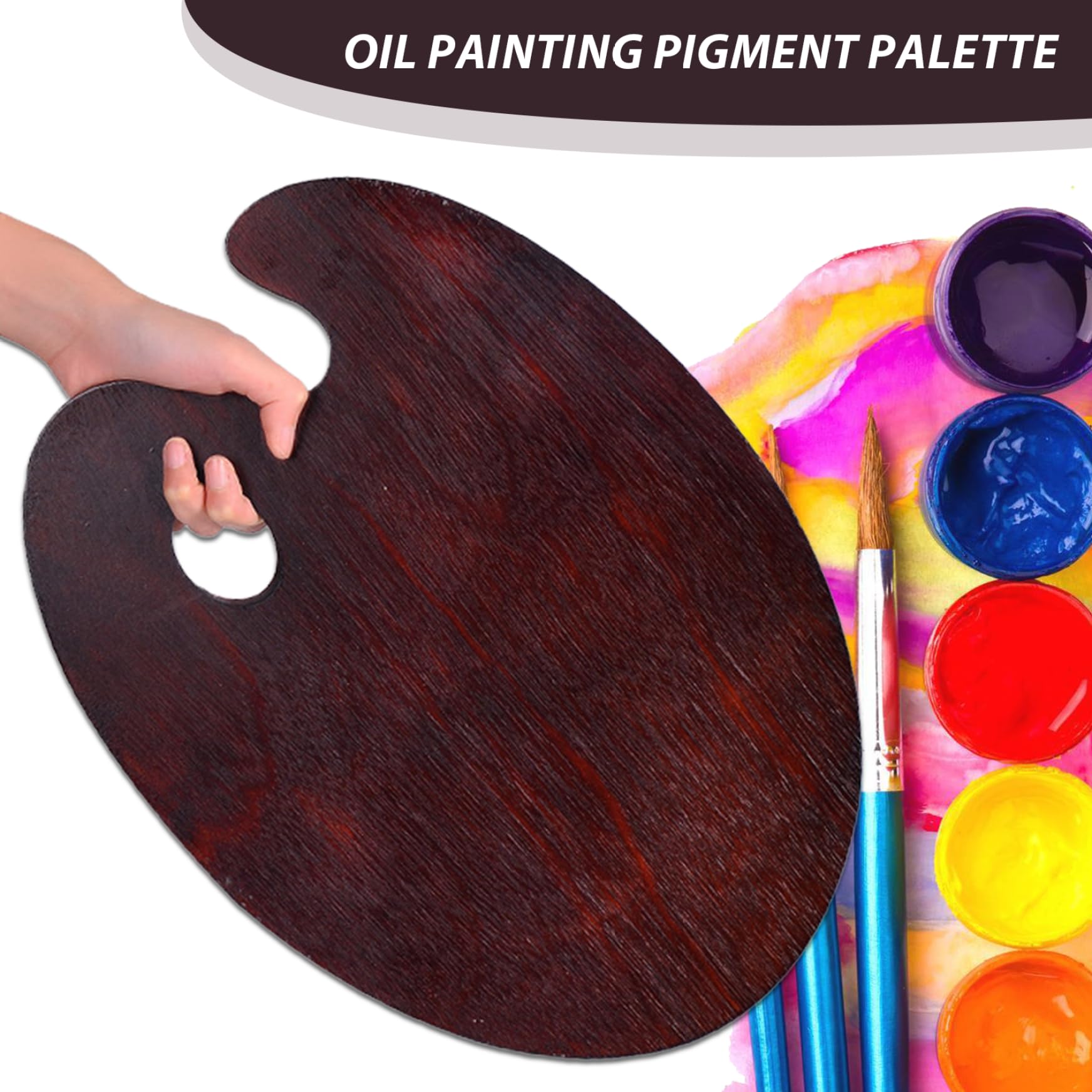 Tavolozza di vernice ad olio, tavolozza di vernice in legno ovale impermeabile da 16x12 pollici, pittura facile da usare con supporto per pollice, pallet facili da pulire per la pittura ad olio, acr