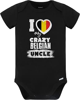 I Love My Crazy Belgian Uncle Funny Belgium Flag Niece Nephew Baby Bodysuit (Black)